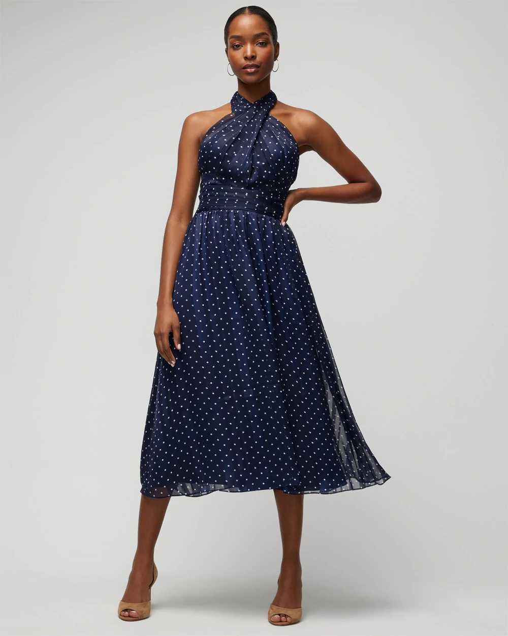 Halter fit and clearance flare cocktail dress